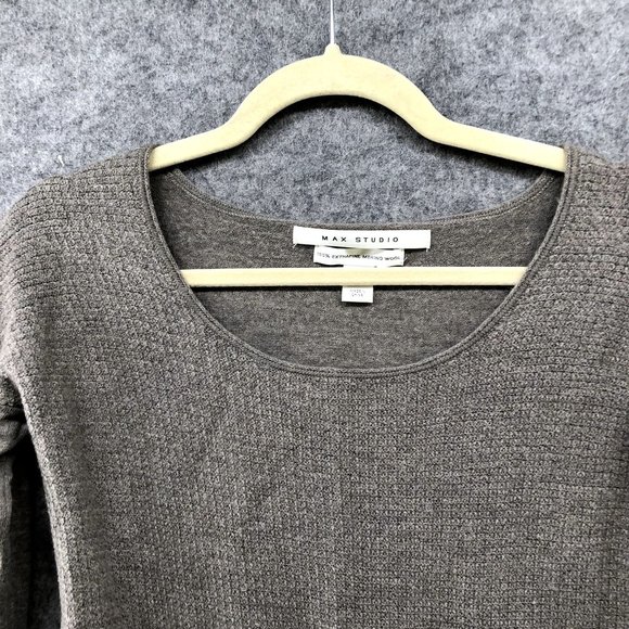 Max Studio Wool Sweater Womens L Extra Fine Merino Light Brown Chestnut Taupe - Picture 3 of 8